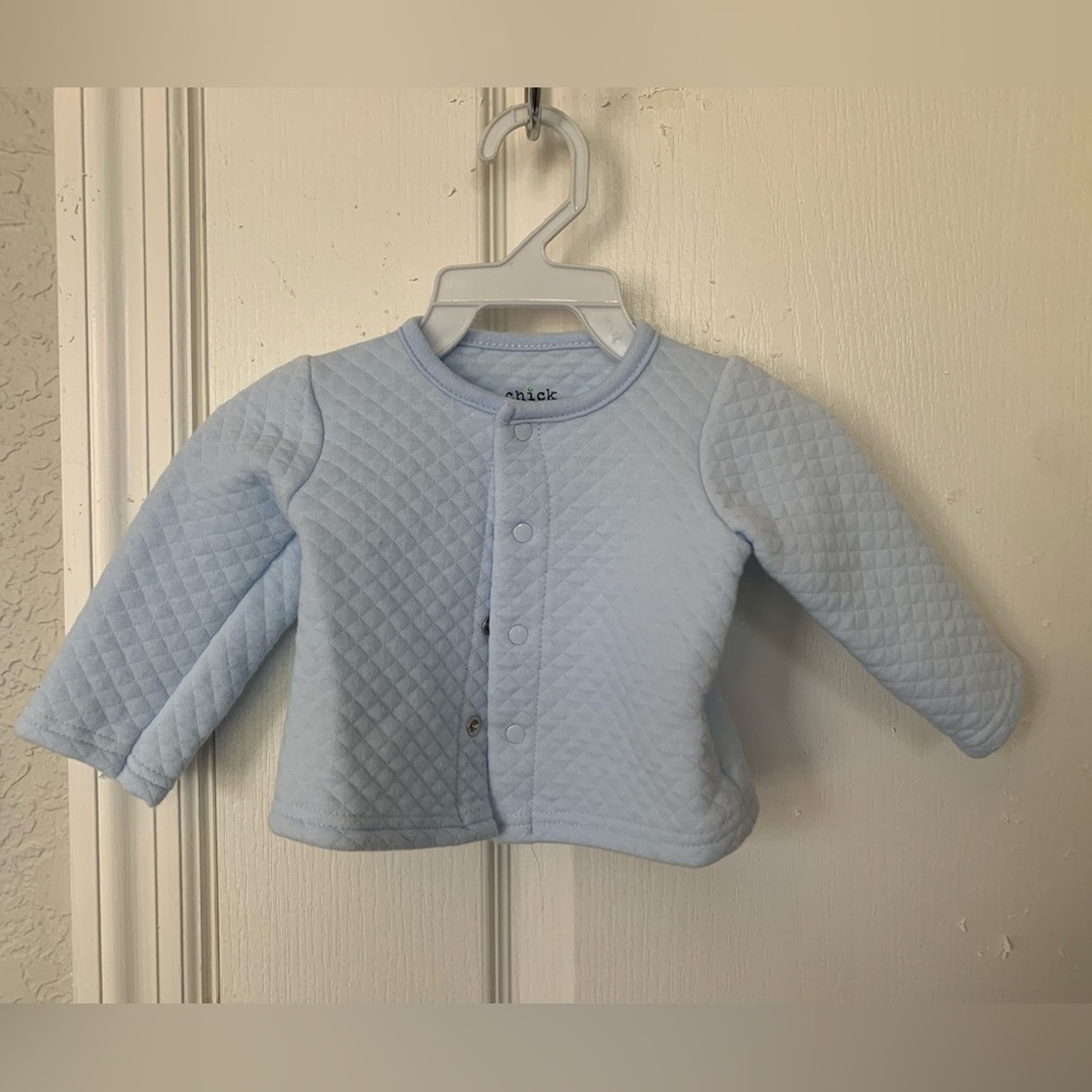 Chick Pea Baby Blue Snap-Front Quilted Cardigan , Size 3-6 months